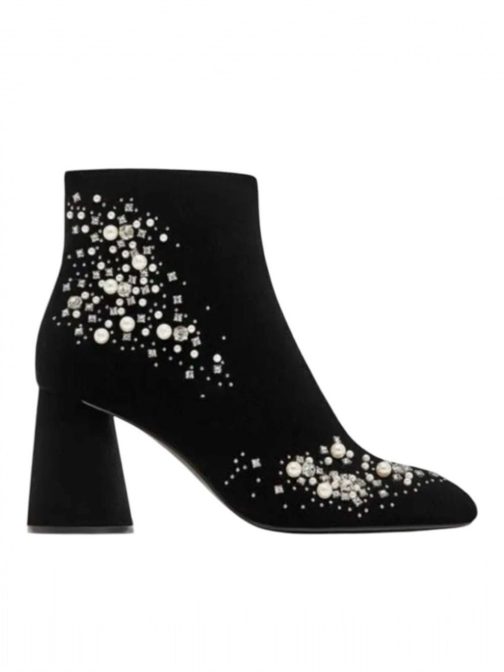 Zara Velvet Embellished Pearl Rhinestone Quiet Luxury Zip Up Ankle Bootie Size 6